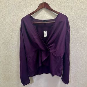 Express Dark Purple Satin Peplum Top